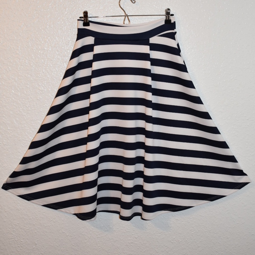 A-Line Navy Blue and White Stripe Skirt Never Worn